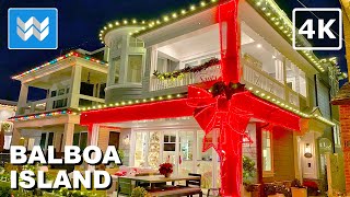 [4K]🎄Balboa Island Christmas Lights in Newport Beach California 2024 Night Walking Tour Vlog