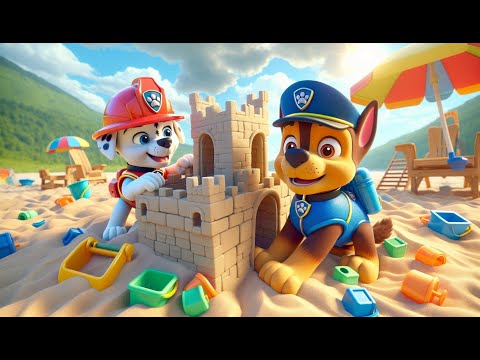 CHASE vs MARSHALL Build A Giant Sand Castle💥Paw Patrol The Mighty Movie | Funny Story | Rainbow 3