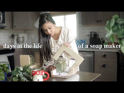 Days in my life as a soap artist | making green tea soap, new soap packaging, peony bath bombs