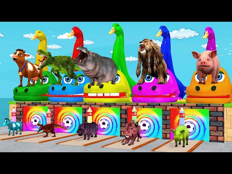 Long Slide Game With Cow Elephant Hippo Pig Lion T-Rex - Funny 3d Animals - 3d Animal Game