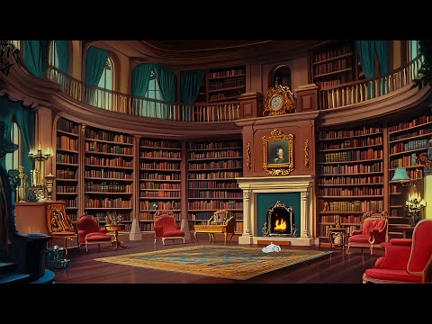 1949's vintage library with oldies playing in another room for unwind (rainy ambience)