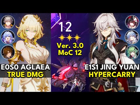 E0S0 Aglaea True DMG & E1S1 Jing Yuan Hyper | Memory of Chaos Floor 12 3 Stars | Honkai: Star Rail