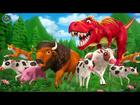 Crazy T-Rex Forest Ride Adventure: Farm Animals Escaping Angry T-Rex Dinosaur | Funny Escapades