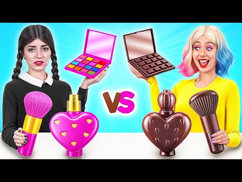 Real Food vs Chocolate Food Challenge with Wednesday Addams by Multi DO Smile