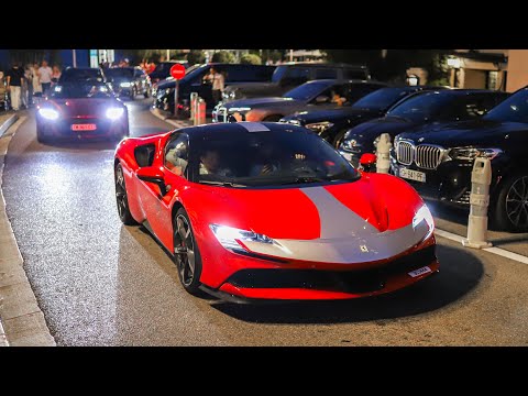 Supercars in Monaco NIGHT LIFE - CRAZY SF90, GT2RS, BatMobile, XJ220, Aventador SVJ, 911ST, M3CS..