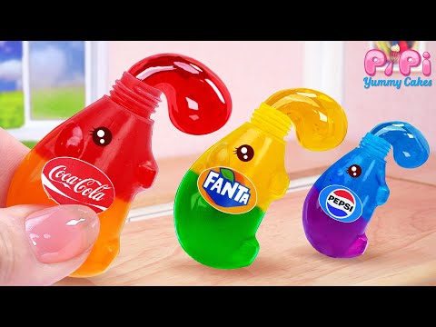 Rainbow Honey Jelly👋How To Make Miniature COCA & PEPSI & FANTA Honey Jelly Recipe💕Pipi Yummy Cakes