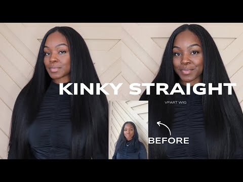 SILK PRESS KINKY STRAIGHT V PART WIG | NO LACE NO GLUE | TIPS FOR BEGINNERS FT WIGGINS HAIR